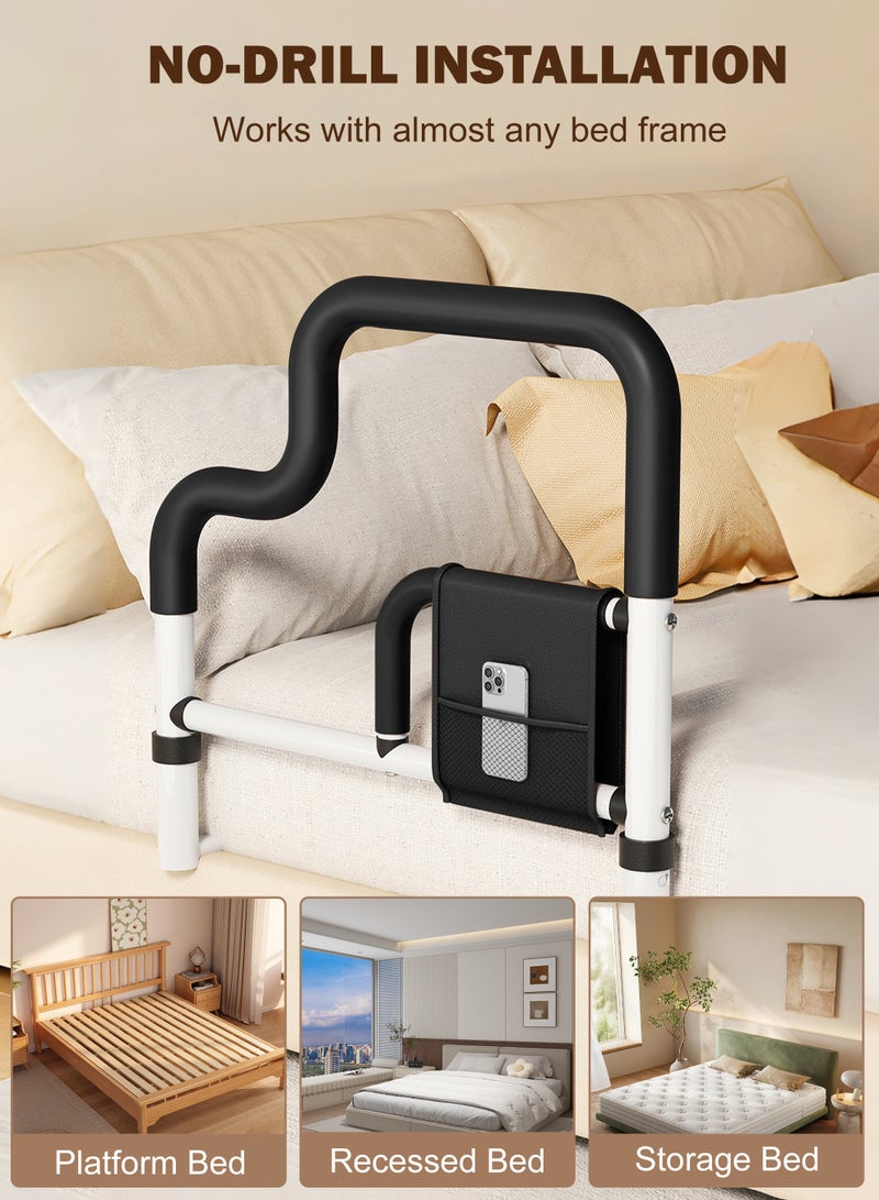درابزين سرير قابل للتعديل الارتفاع مع مقبض أمان، قضيب إمساك بجانب السرير لكبار السن، والنساء الحوامل، والمعاقين، وواقي درابزين سرير للبالغين لمنع السقوط - أسود - Image 3