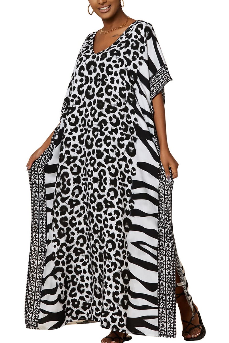 YouKD Women's Summer Kaftan Maxi Bohemian Robes Beach Coverup Dress Long Kimono One Size Gown - Image 1