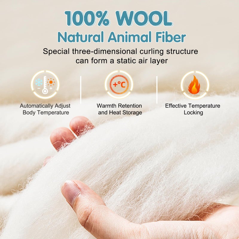 YOUR MOON Luxurious All Season Wool Comforter Twin Size, 100% Natural Australian Wool Filling, Hypoallergenic Comforter Duvet Insert, Noiseless Cotton Shell (White) - Image 2