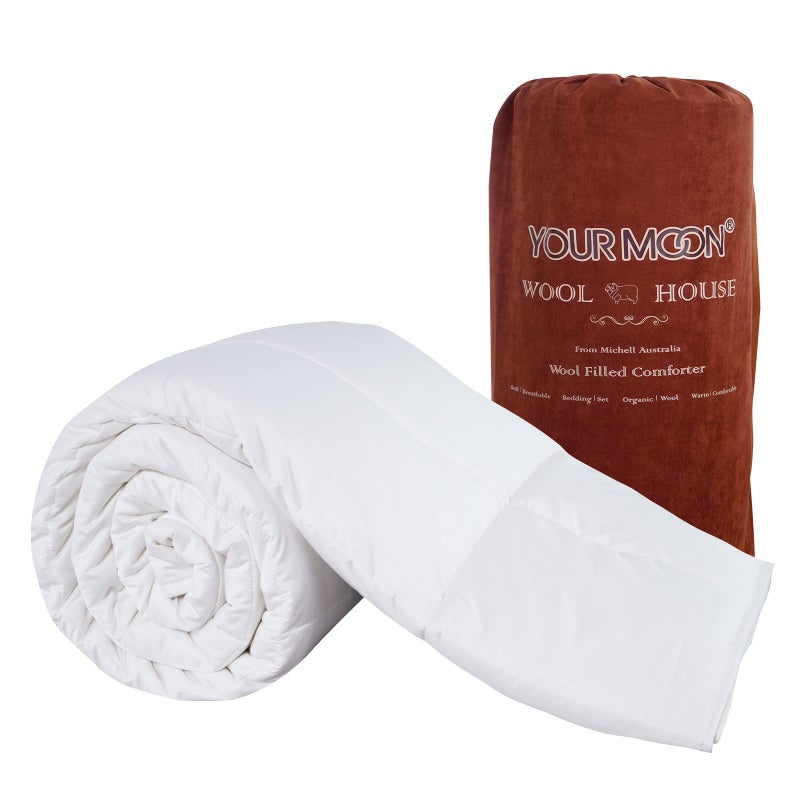 YOUR MOON Luxurious All Season Wool Comforter Twin Size, 100% Natural Australian Wool Filling, Hypoallergenic Comforter Duvet Insert, Noiseless Cotton Shell (White) - Image 1