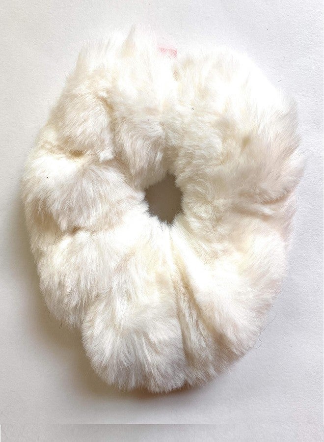 Mia Beauty Furry Scrunchie | Ponytail Holder Hair Accessory Animal-friendly | for Women, Teens, Girls | Winter White Cream - Image 1