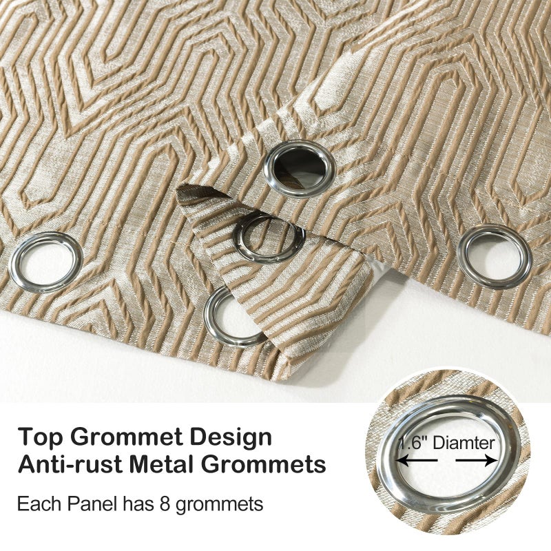 Drapexpert Light Brown and Silvery 100% Blackout Jacquard Geometric Pattern Curtains,52 Inch Wide 108 Inch Length 2 Panels, Thermal Insulated Noise Reducing Anti-Rust Grommet Drapes for Bedroom Living Room - Image 4