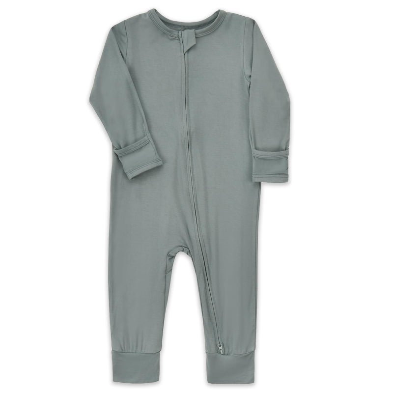 Aablexema Baby Footless Pajamas Zipper with Mitten, Rayon from Bamboo, Infant Long Sleeve Romper Pjs (US, Age, 12 Months, 18 Months, Olive & Moonlight Blue) - Image 2