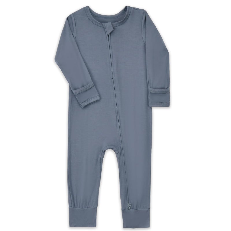 Aablexema Baby Footless Pajamas Zipper with Mitten, Rayon from Bamboo, Infant Long Sleeve Romper Pjs (US, Age, 12 Months, 18 Months, Olive & Moonlight Blue) - Image 3