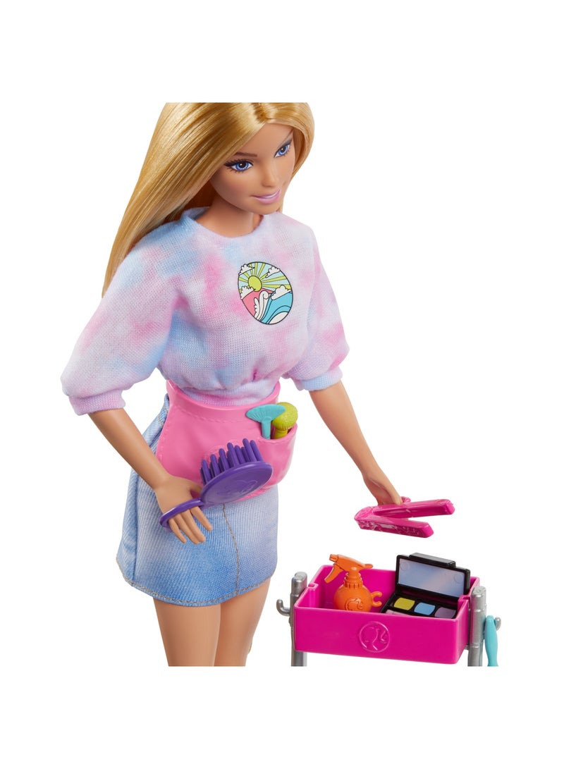Barbie Malibu Stylist Doll & 14 Accessories Playset, Hair & Makeup Theme with Puppy & Styling Cart - Image 5