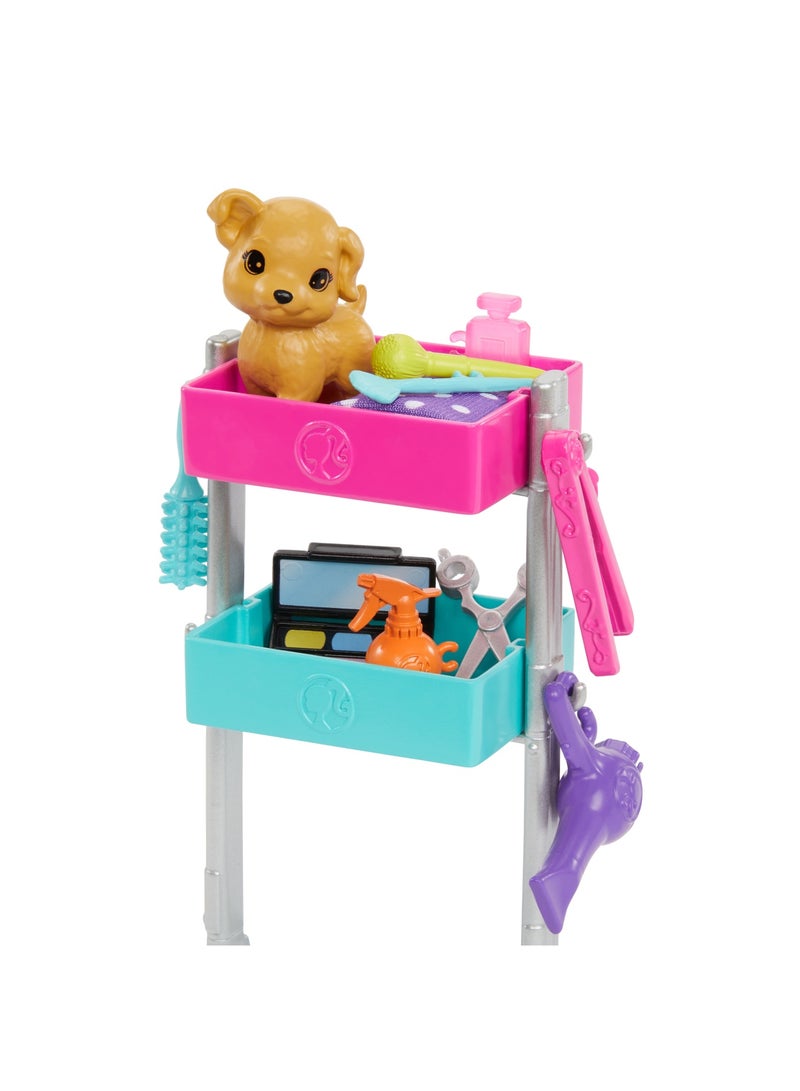 Barbie Malibu Stylist Doll & 14 Accessories Playset, Hair & Makeup Theme with Puppy & Styling Cart - Image 3