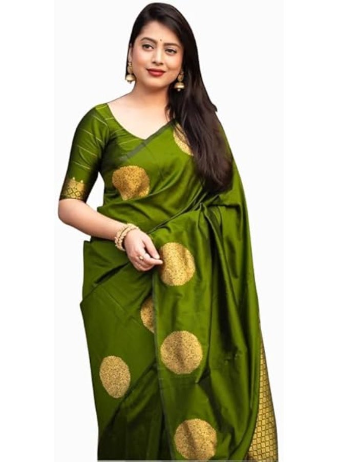 مملكة الإكسسوارات ساري باناراسي النسائي من كانجيفارام مع بلوزة من الحرير الناعم الخالص - Image 1