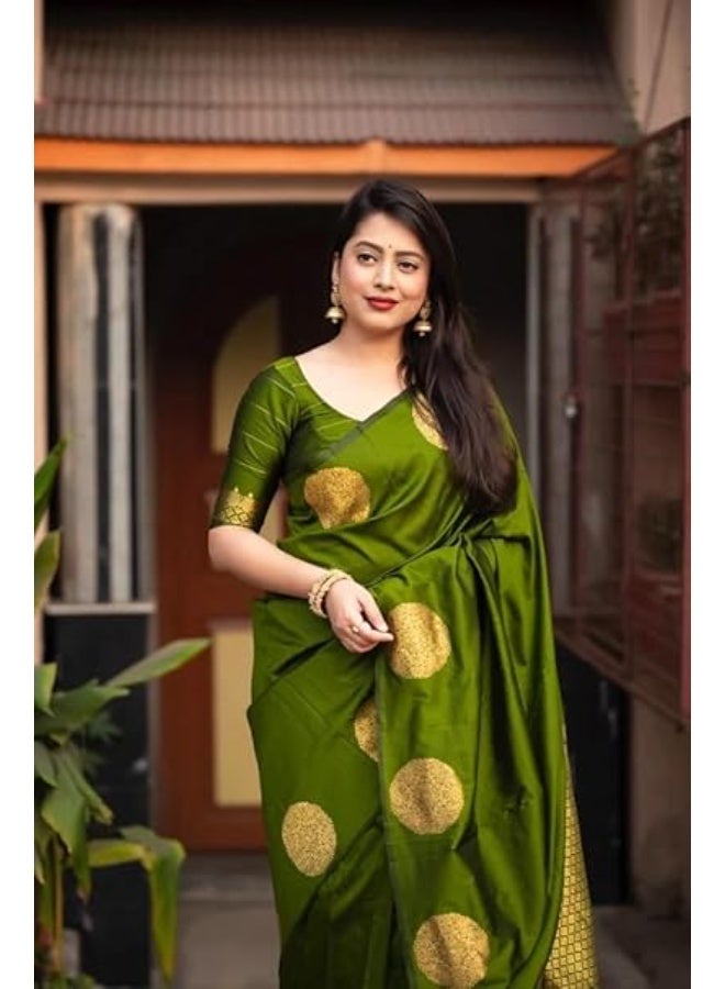 مملكة الإكسسوارات ساري باناراسي النسائي من كانجيفارام مع بلوزة من الحرير الناعم الخالص - Image 2