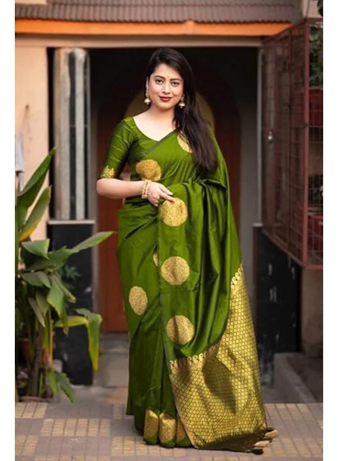 مملكة الإكسسوارات ساري باناراسي النسائي من كانجيفارام مع بلوزة من الحرير الناعم الخالص - Image 3