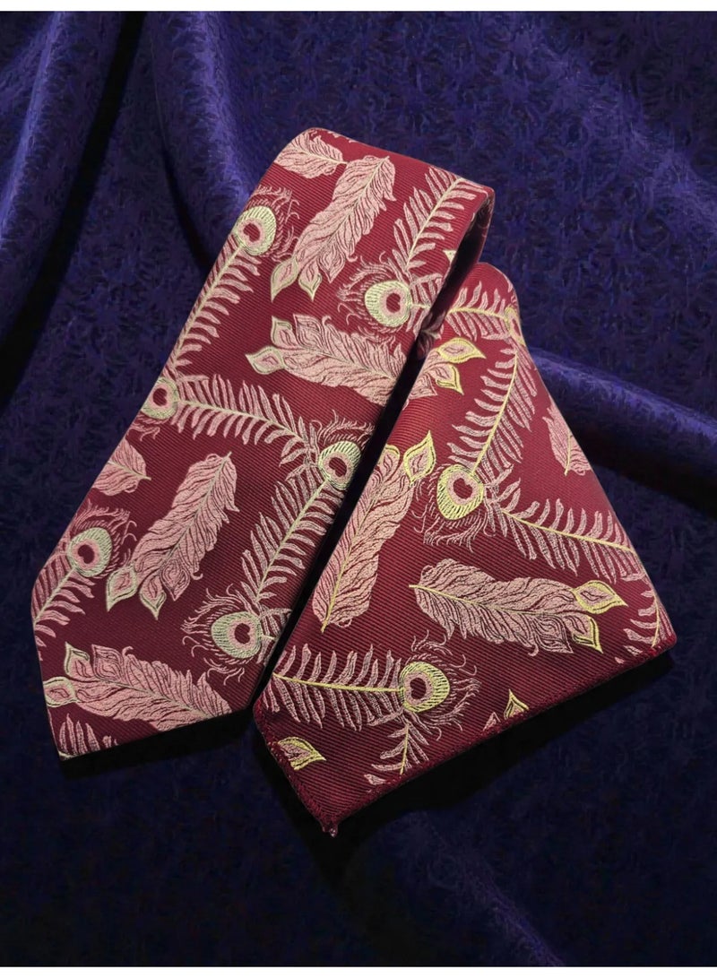 The Delhi Loom Store Men's Premium Maroon & Gold Paisley Tie Set with Wooden Box - Image 1