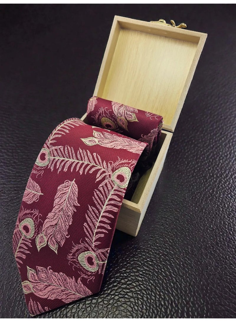 The Delhi Loom Store Men's Premium Maroon & Gold Paisley Tie Set with Wooden Box - Image 5