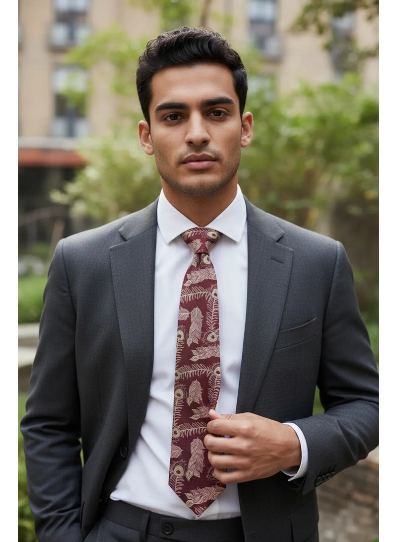 The Delhi Loom Store Men's Premium Maroon & Gold Paisley Tie Set with Wooden Box - Image 2