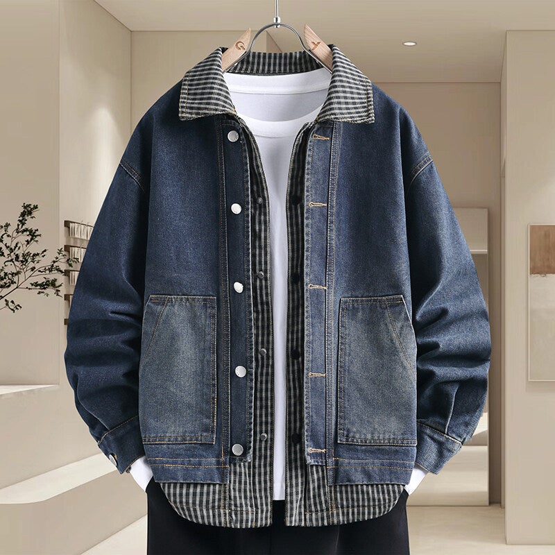 Men's Patchwork Washed Denim Jacket - Image 2