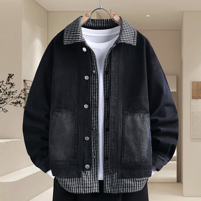 Men's Patchwork Washed Denim Jacket - Image 4