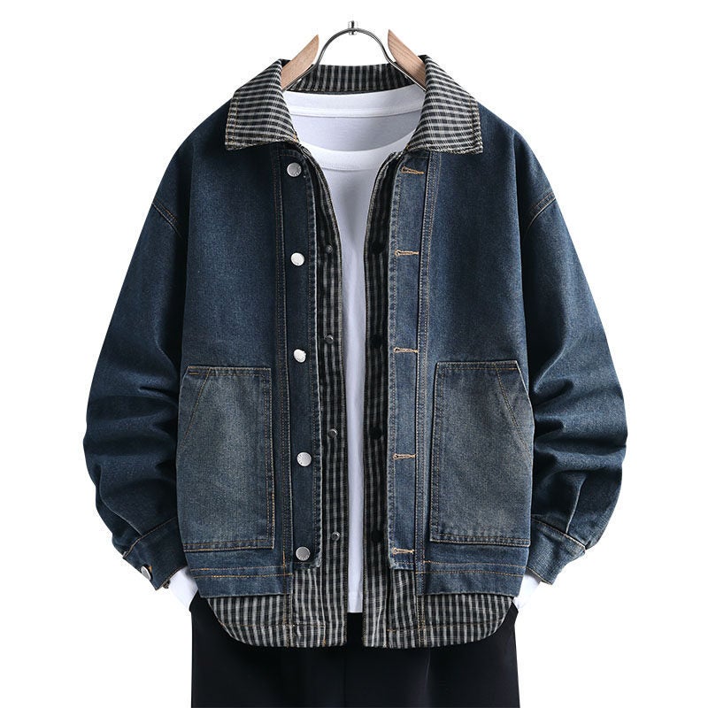 Men's Patchwork Washed Denim Jacket - Image 1