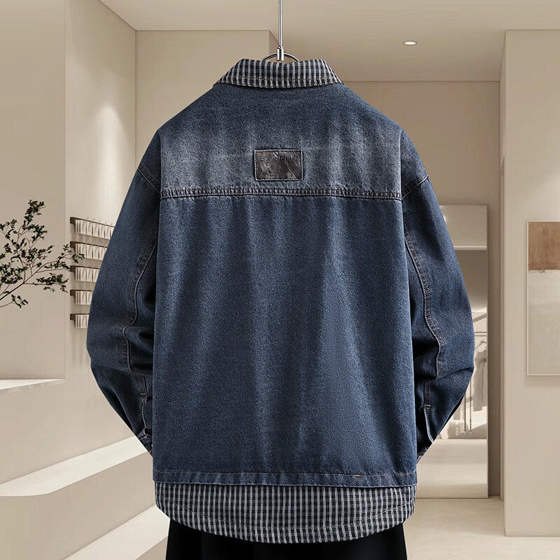 Men's Patchwork Washed Denim Jacket - Image 3