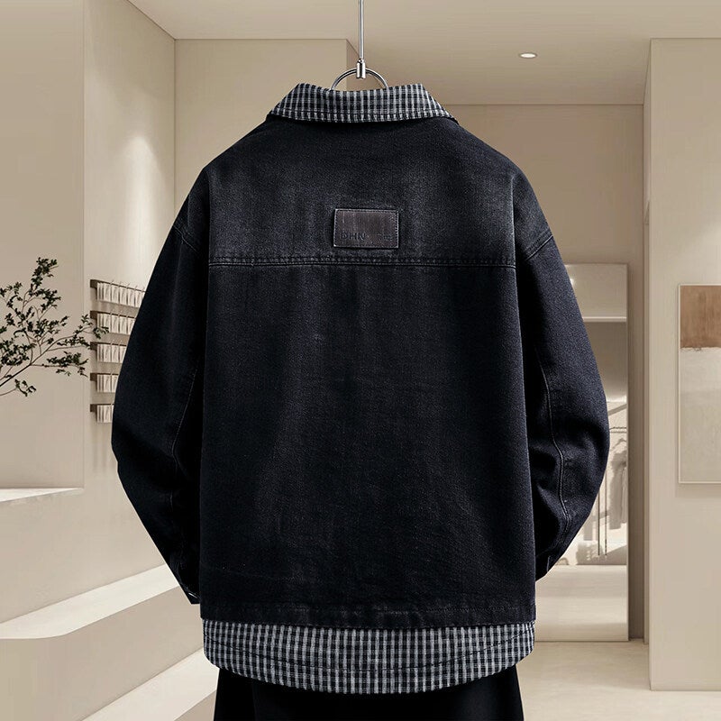 Men's Patchwork Washed Denim Jacket - Image 5