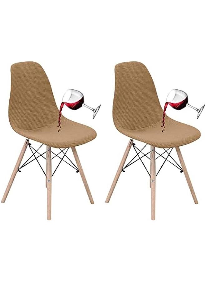 Generic Waterproof Shell Chair Covers,Stretch Dining Chair Cover Mid Century Modern Style Chair Slipcovers Jacquard Removable Washable Universal Armless Chair Protector for Home Kitchen,Camel,Set of 2  - Image 1