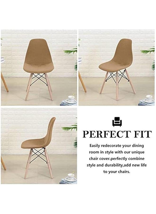 Generic Waterproof Shell Chair Covers,Stretch Dining Chair Cover Mid Century Modern Style Chair Slipcovers Jacquard Removable Washable Universal Armless Chair Protector for Home Kitchen,Camel,Set of 2  - Image 2