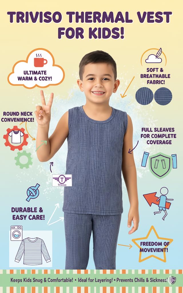 Triviso Kid Boys Kid Girls Unisex Winter wear Thermal Vest Thermal Shirts/Top Thermal Sleeveless Baniyan for Kids 2-13 Years Pack of 3 Multicolour - Image 2