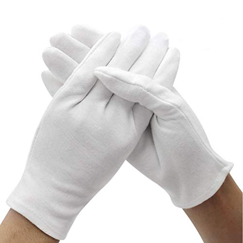 DreamHigh DH 12 Pairs White Cotton Gloves Soft mittens, Jewelry Inspection Stretchy Work Gloves-Large - Image 1
