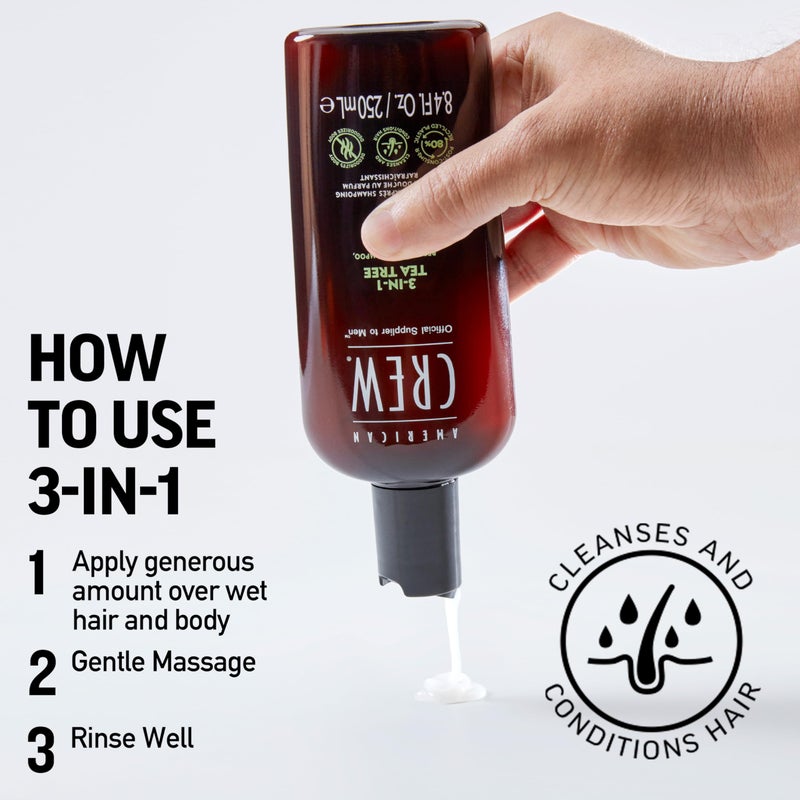 American Crew Shampoo, Conditioner & Body Wash for Men, 3-in-1, Gift for Men, Tea Tree Scent, 33.8 Fl Oz - Image 5