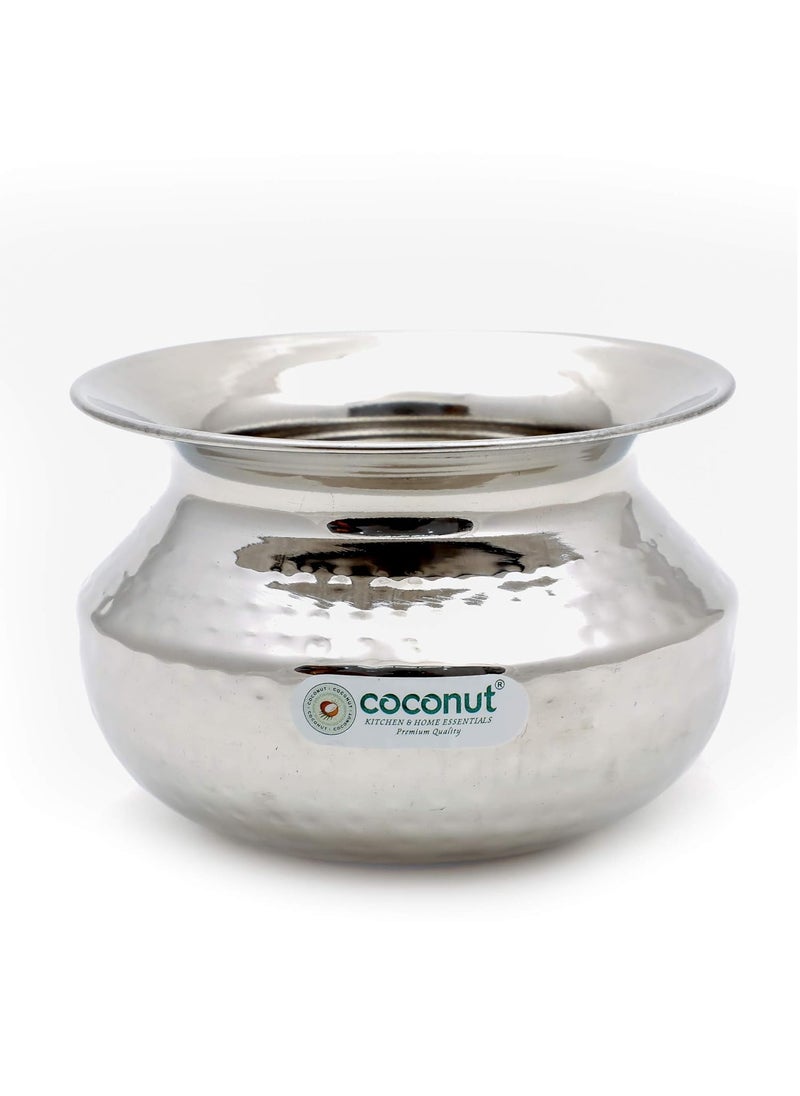 Coconut Coconut Stainless Steel Hammered Dekshi/Cookware/Serveware/Tableware/Kadai/Handi-1500 ML, Size-12 