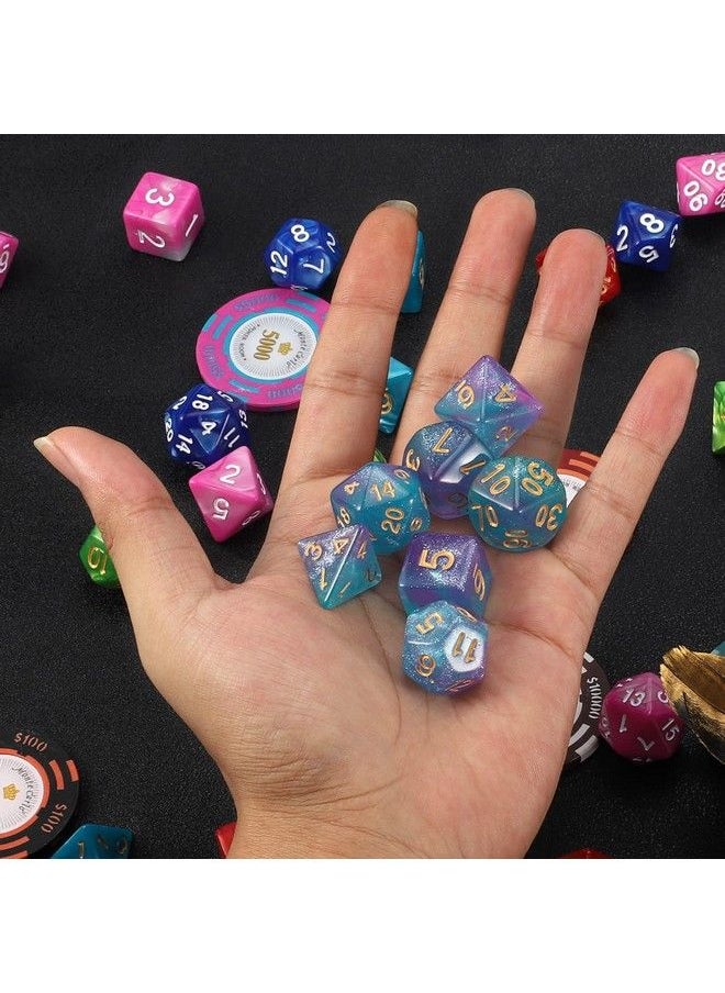 QMAY - Dnd Dice Set D&D Polyhedral Dice (7 Pcs) For Dungeons And Dragons (Purple Light Blue Glitter) - Image 1