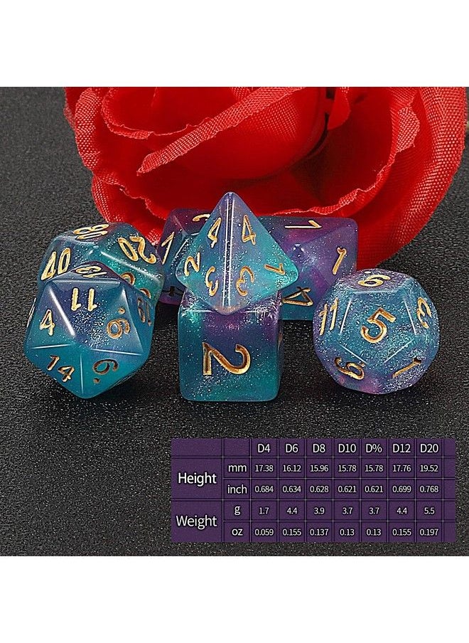 QMAY - Dnd Dice Set D&D Polyhedral Dice (7 Pcs) For Dungeons And Dragons (Purple Light Blue Glitter) - Image 1