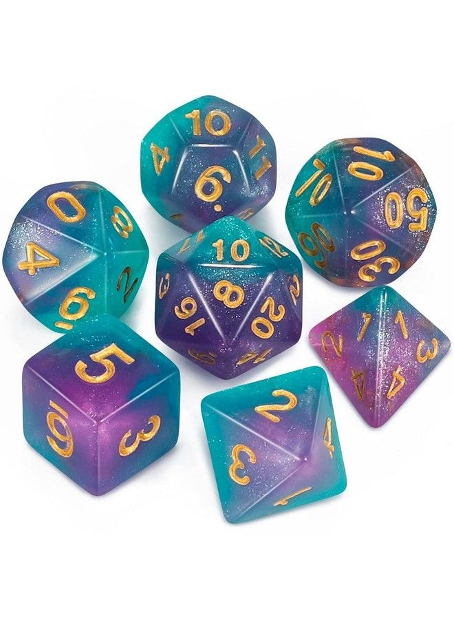 QMAY - Dnd Dice Set D&D Polyhedral Dice (7 Pcs) For Dungeons And Dragons (Purple Light Blue Glitter) - Image 1