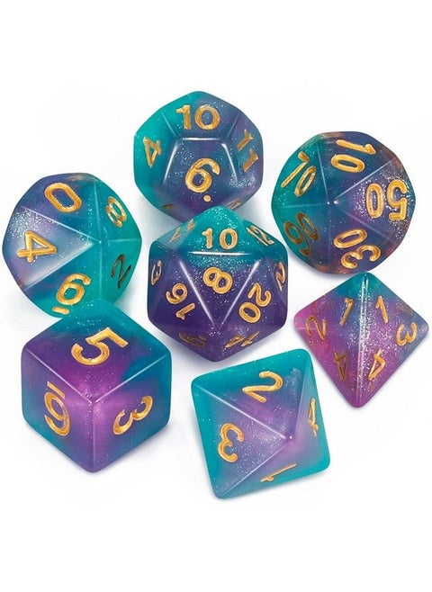 Dnd Dice Set D&D Polyhedral Dice (7 Pcs) For Dungeons And Dragons (Purple Light Blue Glitter)