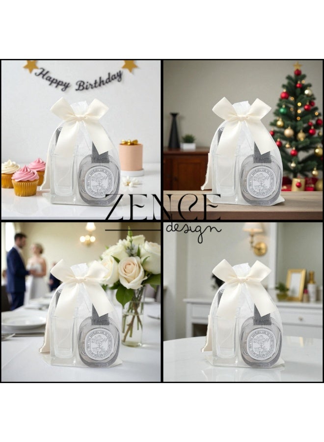 Zence Design 25pcs Cream Organza Gift Bags with Bow 10×15cm – Elegant Drawstring Pouches with Satin Bow for Weddings, Baby Showers & Eid Favors (Cream) - Image 2