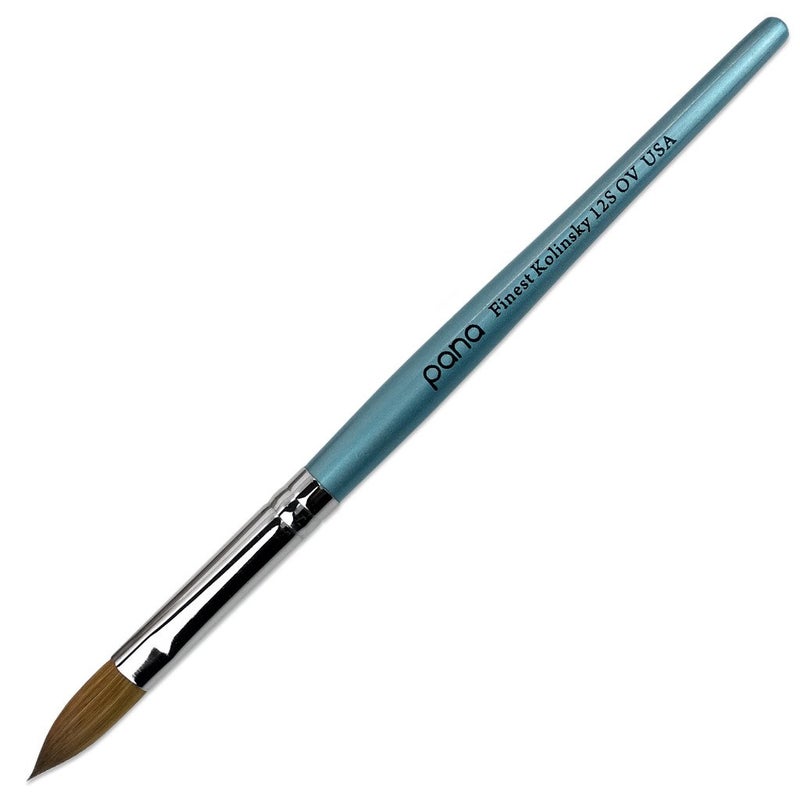 Pana PANA Pure Kolinsky Hair Acrylic Nail Brush - Oval Crimped Teal Wood Handle (Size 12)
