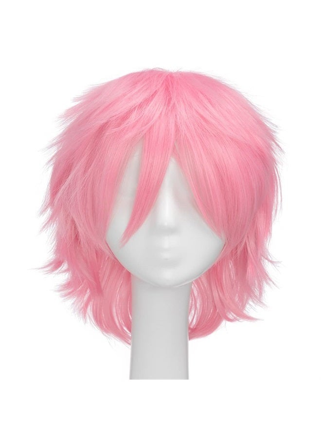 S-noilite Women Mens Short Anime Cosplay Hair Wigs Unisex Fluffy Straight Heat Resistant Party CostumeCtue Pixie Wig (Dark Pink) - Image 1