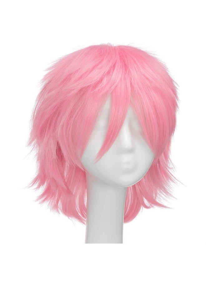 S-noilite Women Mens Short Anime Cosplay Hair Wigs Unisex Fluffy Straight Heat Resistant Party CostumeCtue Pixie Wig (Dark Pink) - Image 2
