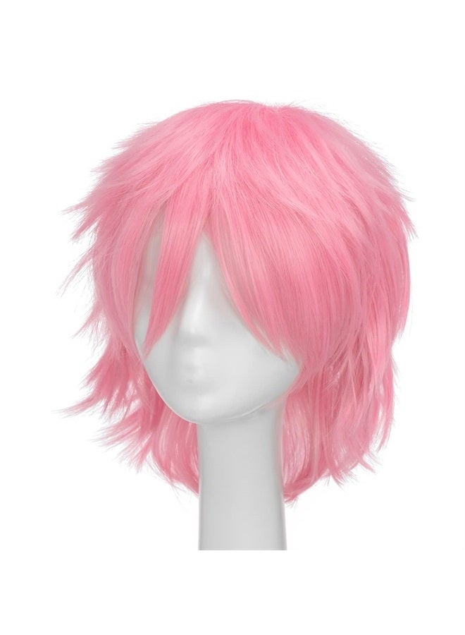 S-noilite Women Mens Short Anime Cosplay Hair Wigs Unisex Fluffy Straight Heat Resistant Party CostumeCtue Pixie Wig (Dark Pink) - Image 3