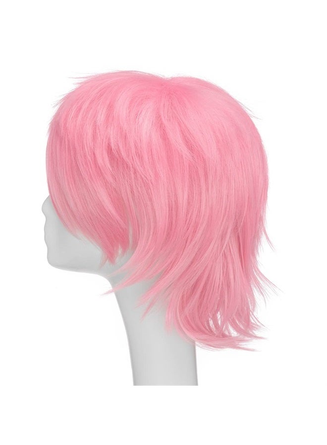 S-noilite Women Mens Short Anime Cosplay Hair Wigs Unisex Fluffy Straight Heat Resistant Party CostumeCtue Pixie Wig (Dark Pink) - Image 4