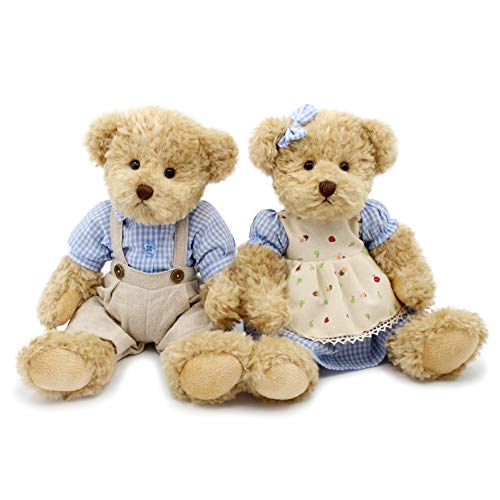 oits cute 2Pack Teddy BearCute Stuffed AnimalCouple Gift Soft Plush Toy 11inch Blue Plaid Clothes - Image 1