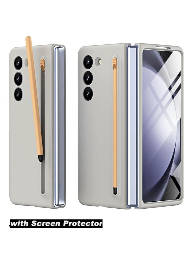 Samsung Galaxy Z Fold 5 Slim Case With Pen and Glass Screen Protector,Shockproof Protective Case (Light Grey) - Image 1
