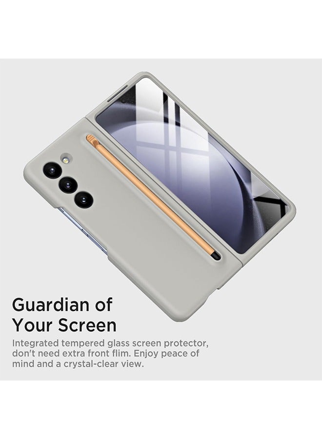 Samsung Galaxy Z Fold 5 Slim Case With Pen and Glass Screen Protector,Shockproof Protective Case (Light Grey) - Image 4