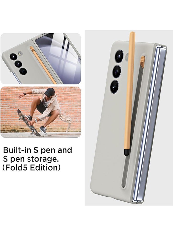 Samsung Galaxy Z Fold 5 Slim Case With Pen and Glass Screen Protector,Shockproof Protective Case (Light Grey) - Image 2
