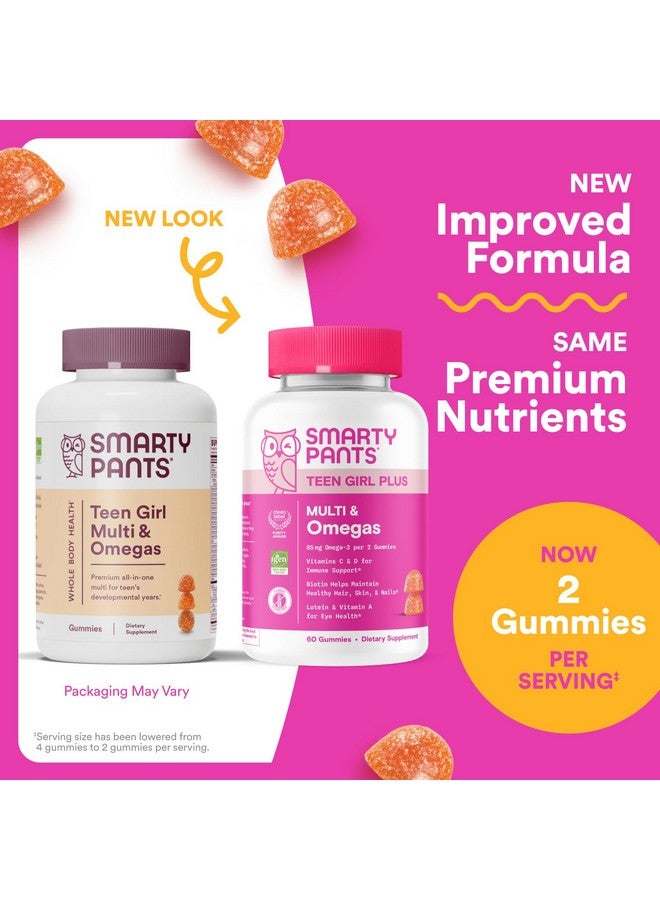 SmartyPants SmartyPants Teen Girl Multivitamin Gummies - Improved Formula: Omega 3 (DHA/EPA), Vitamin C, D3, B12, Vitamin A, K & Zinc, Biotin to Support Hair, Skin & Nails, Gluten Free, 60 Count (30 Day Supply) - Image 2