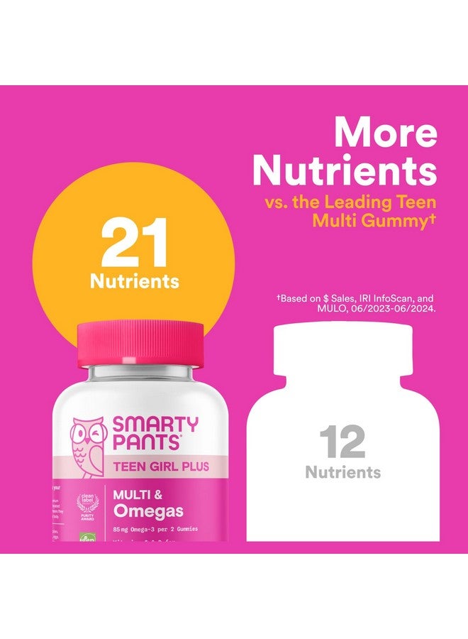 SmartyPants SmartyPants Teen Girl Multivitamin Gummies - Improved Formula: Omega 3 (DHA/EPA), Vitamin C, D3, B12, Vitamin A, K & Zinc, Biotin to Support Hair, Skin & Nails, Gluten Free, 60 Count (30 Day Supply) - Image 5