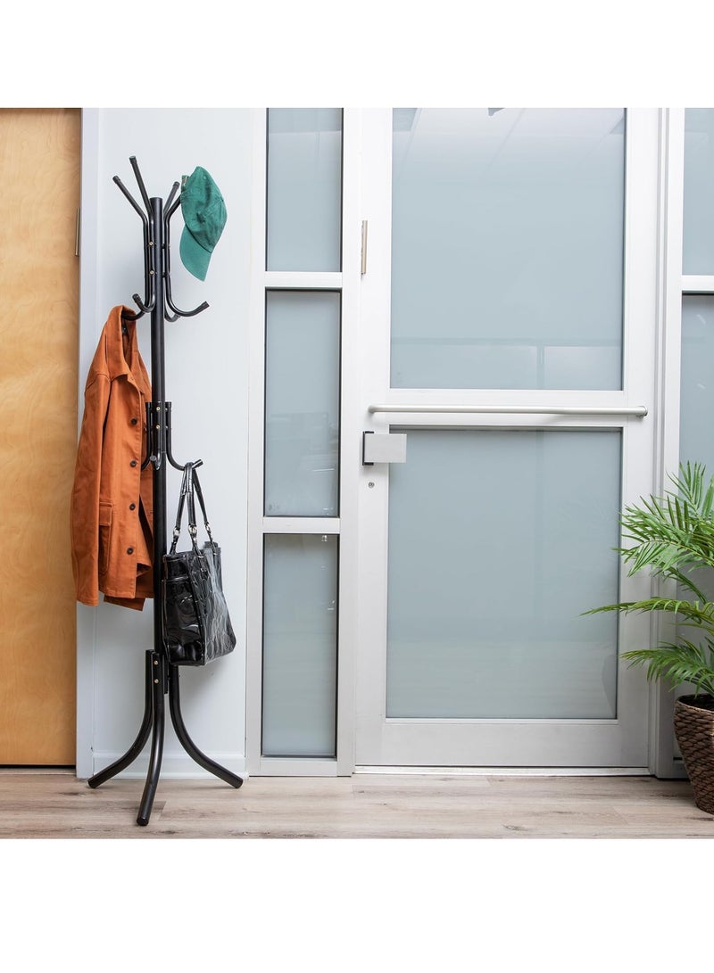 Loquat Coat Rack Stand with 11 Hooks  Easy Assembly for Coats, Hats, Scarves and Handbags for Entryway, Hallway, Bedroom, Office（Black） - Image 2