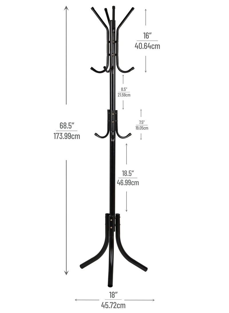 Loquat Coat Rack Stand with 11 Hooks  Easy Assembly for Coats, Hats, Scarves and Handbags for Entryway, Hallway, Bedroom, Office（Black） - Image 3