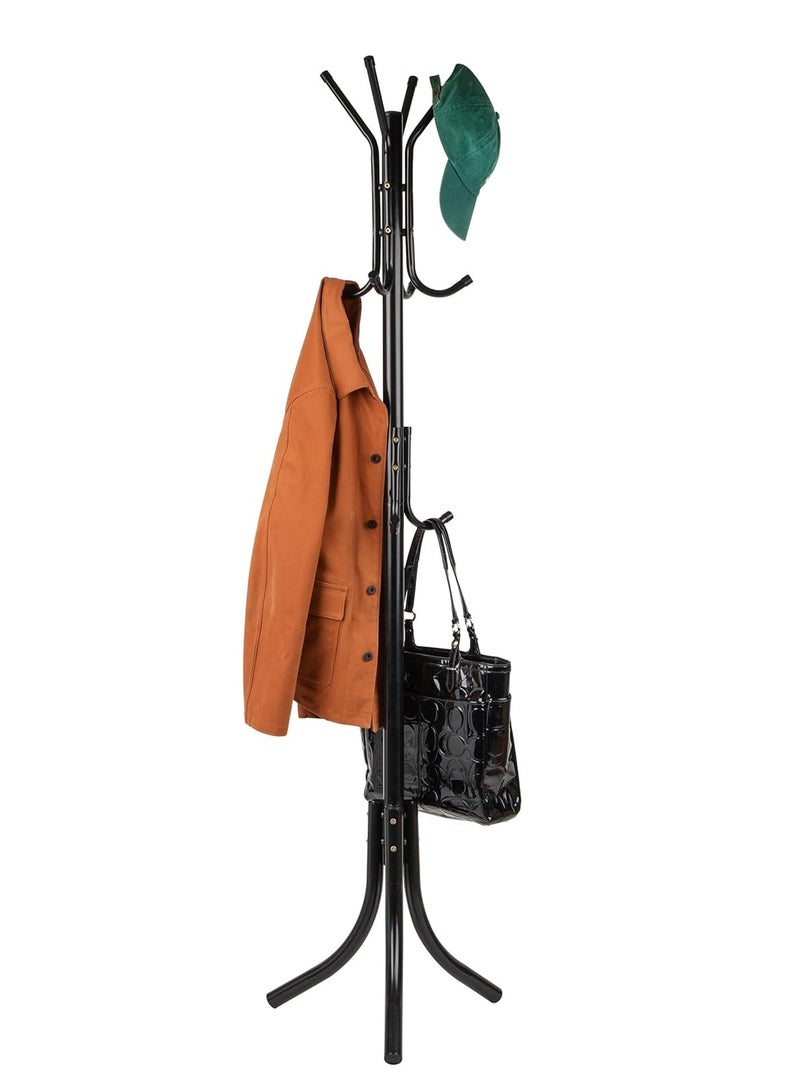 Loquat Coat Rack Stand with 11 Hooks  Easy Assembly for Coats, Hats, Scarves and Handbags for Entryway, Hallway, Bedroom, Office（Black） - Image 1