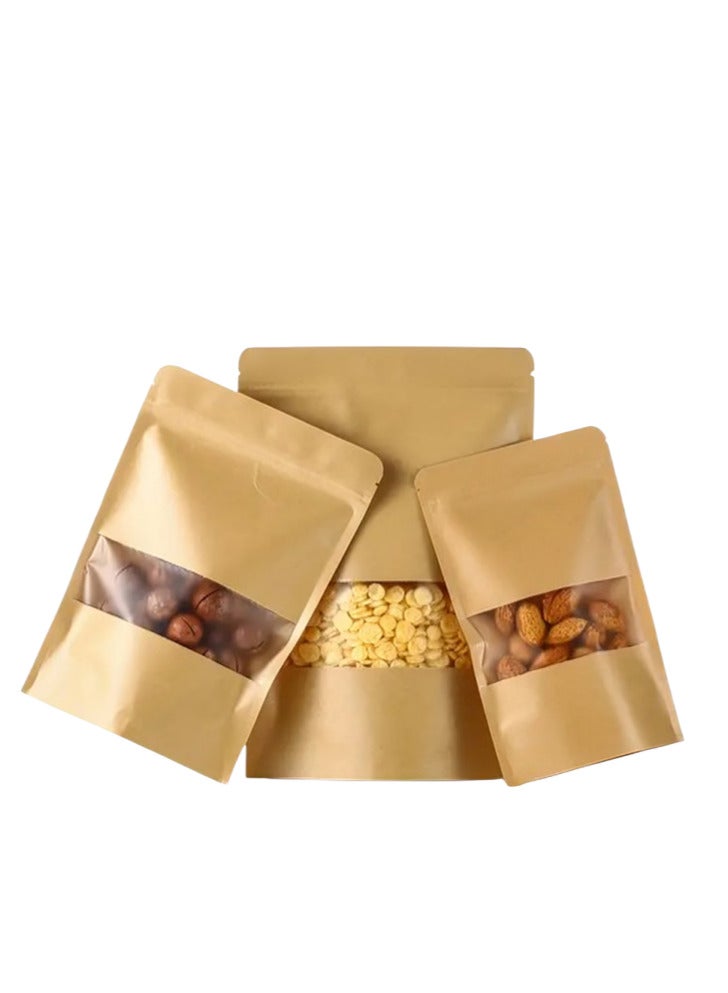 50-Piece Zip Lock Reusable Food Pouch With Transparent Window Gold 18x26cm  - Image 1