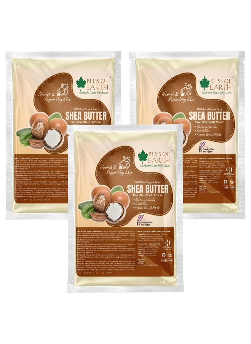 BLISS OF EARTH Pure Organic Ivory Shea Butter Refill Pack 100gm Raw Shea Butter For Stretch Marks Unrefined African Great For Face Skin Body Lips DIY products Pack of 3  - Image 1