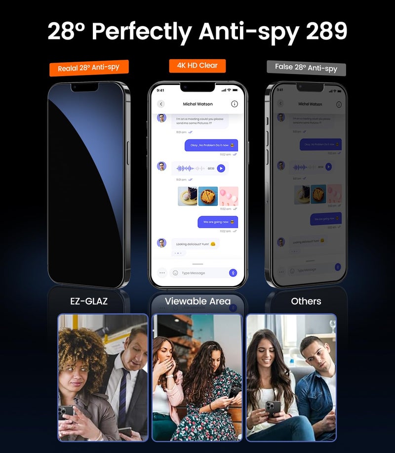 EZ-GLAZ-4 Pack for iPhone 16 e/iPhone 14/iPhone 13 Pro/iPhone 13 Privacy Screen Protector[6.1"] 9H+ Hardness 12FT Military Grade Shatterproof Long Durable Tempered Glass Film with Flawless Fit Box,Scratch Resistant - Image 3