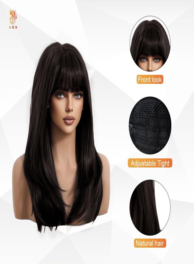 AHS 14 Inch Synthetic Hair Wig for Women | Heat Resistant Shoulder Length Wig | Natural Look Black & Brown Cosplay Party Wig with Free Wig Cap (Brown) - Image 2